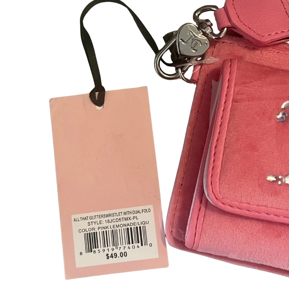 Juicy Couture Pink Lemonade Velour All That Glitters Wristlet Y2K McBling NWT